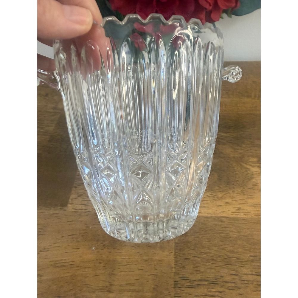 Vintage Glass Ice Bucket Scroll Handles BarwareMCM Champagne Wine Cooler - Picture 8 of 10